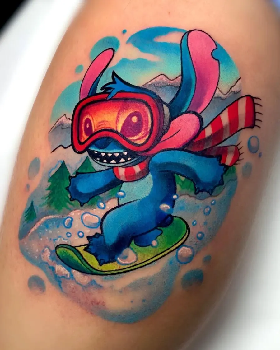 Vibrant Snowboarder Character Tattoo Design