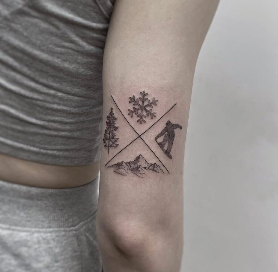 Stylish tattoo showcasing winter sports elements
