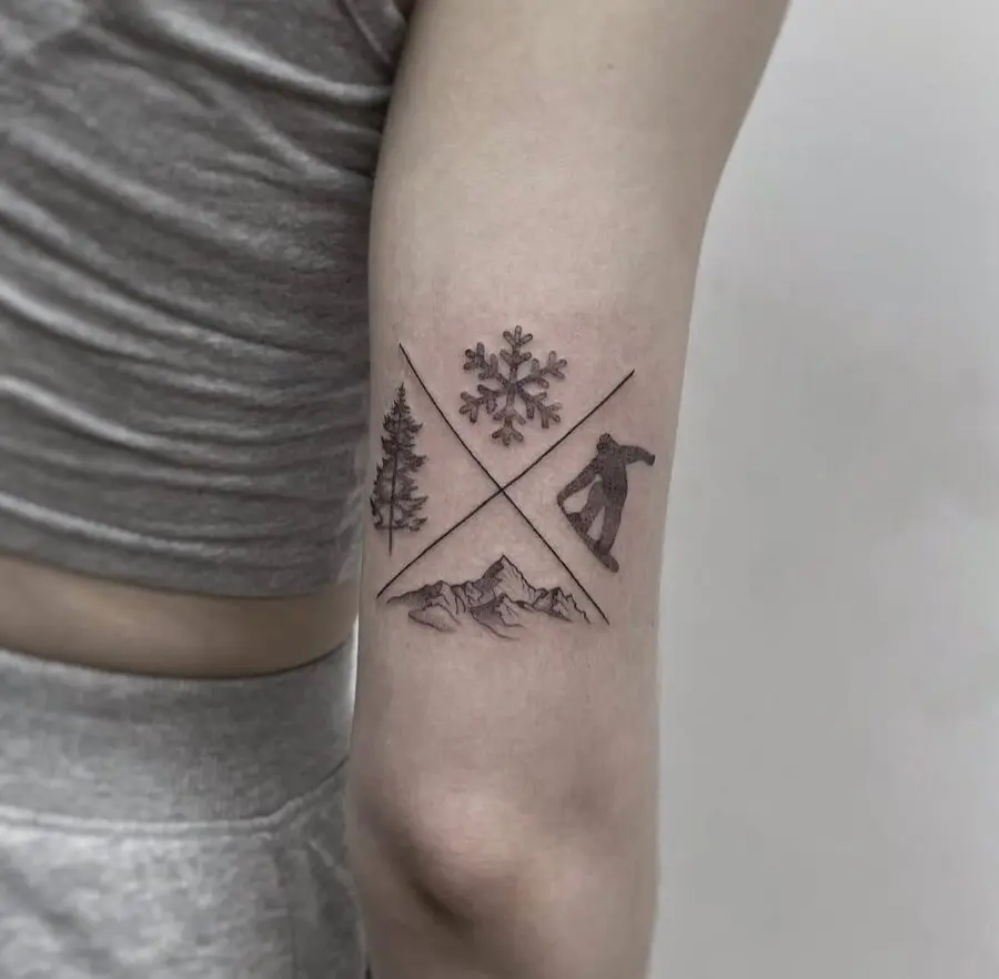 Stylish tattoo showcasing winter sports elements
