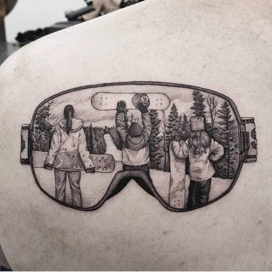 Unique snowboard tattoo showcasing friendship and passion