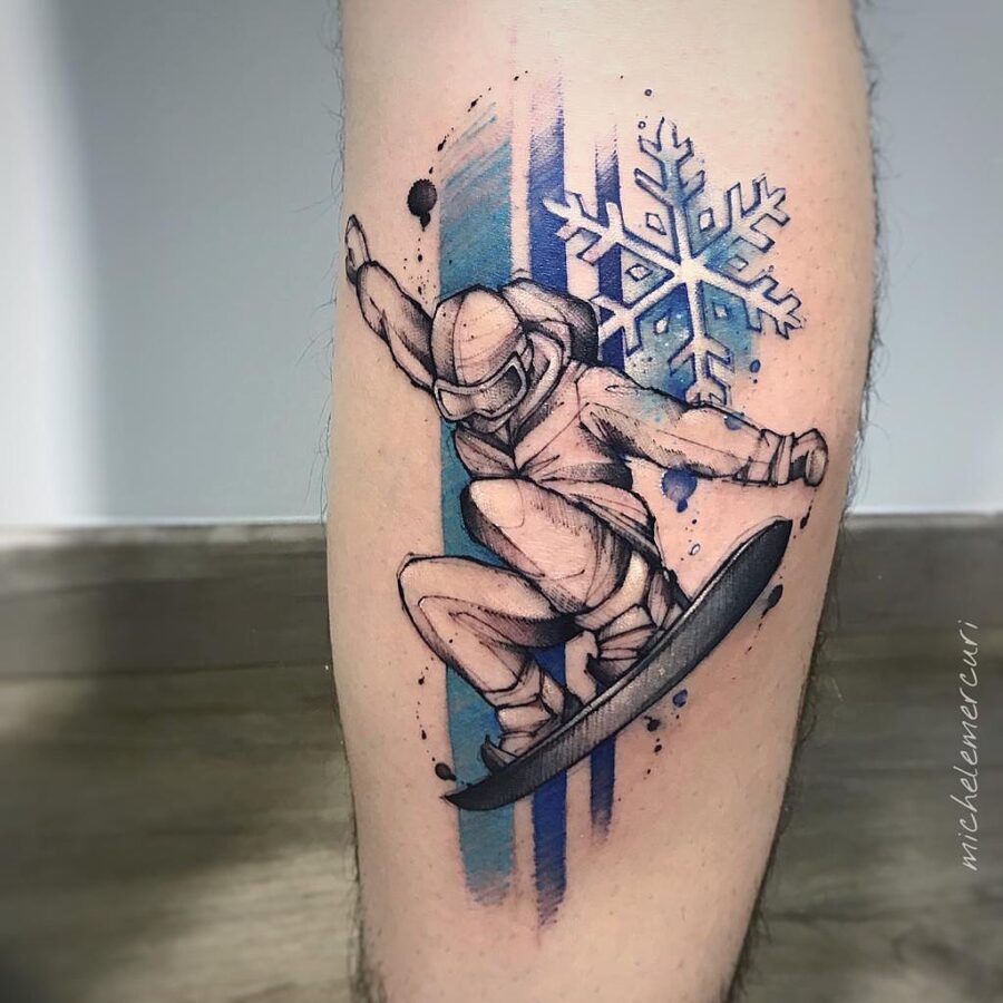 Dynamic snowboarder inked with vibrant details