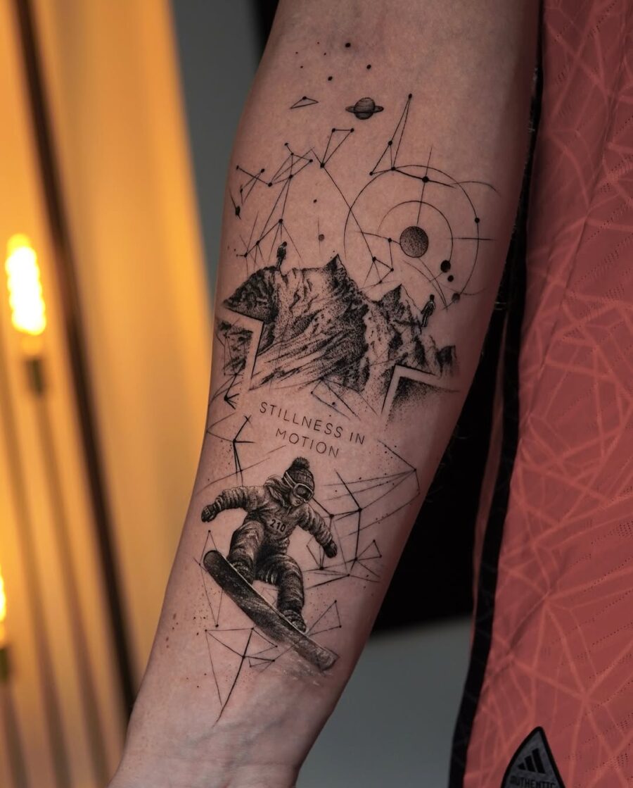 Artful blend of snowboarding and cosmic themes
