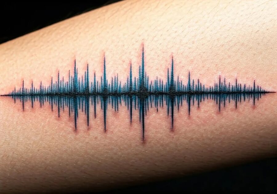 Artful soundwave tattoo in vibrant hues