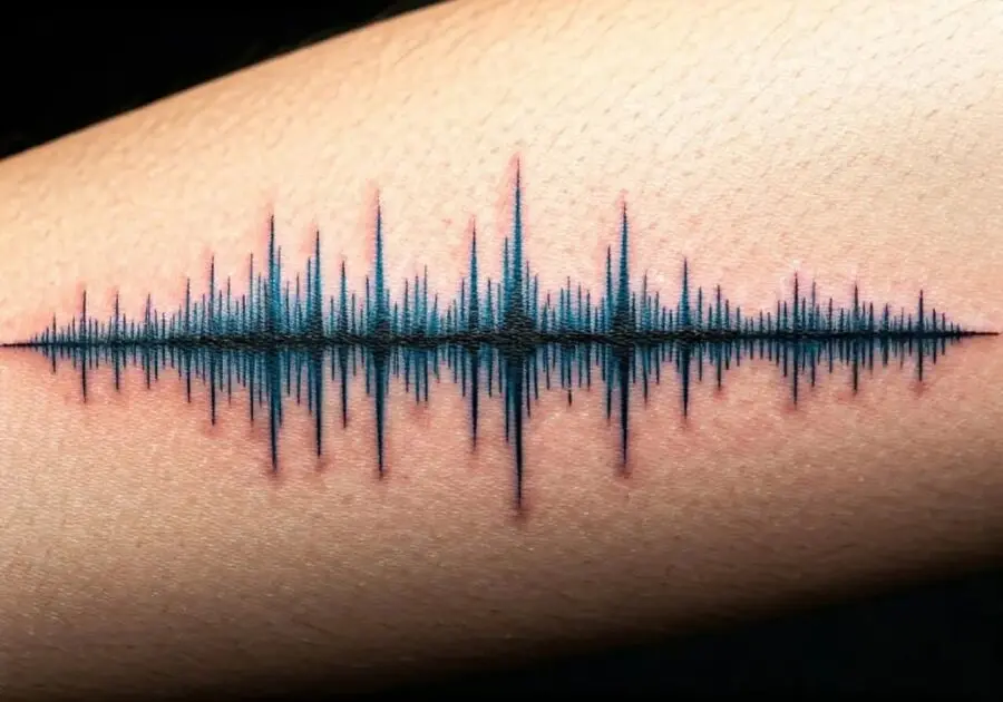 Artful soundwave tattoo in vibrant hues