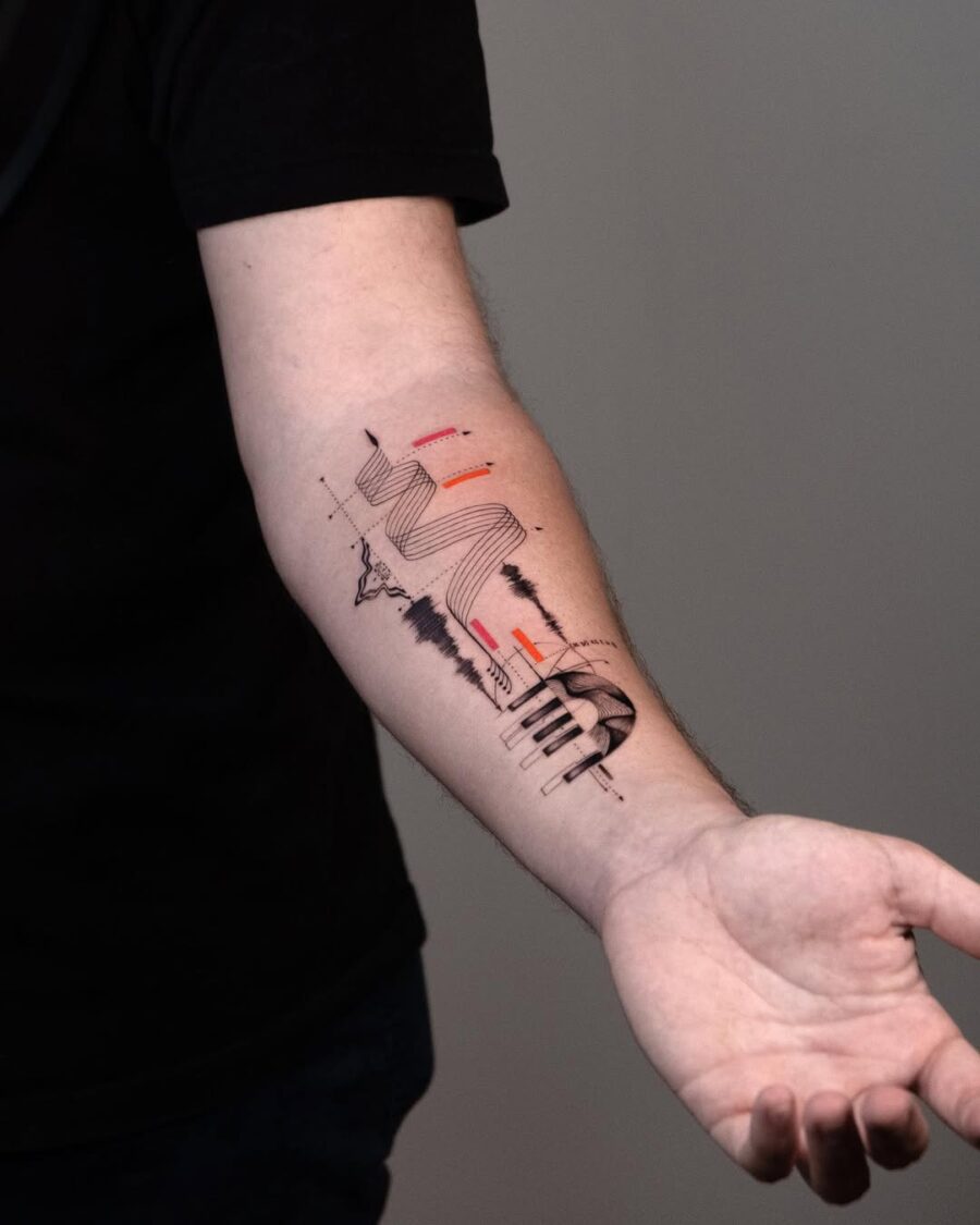 Unique soundwave tattoo showcasing vibrant artistry