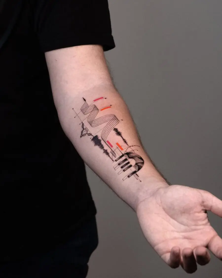 Unique soundwave tattoo showcasing vibrant artistry