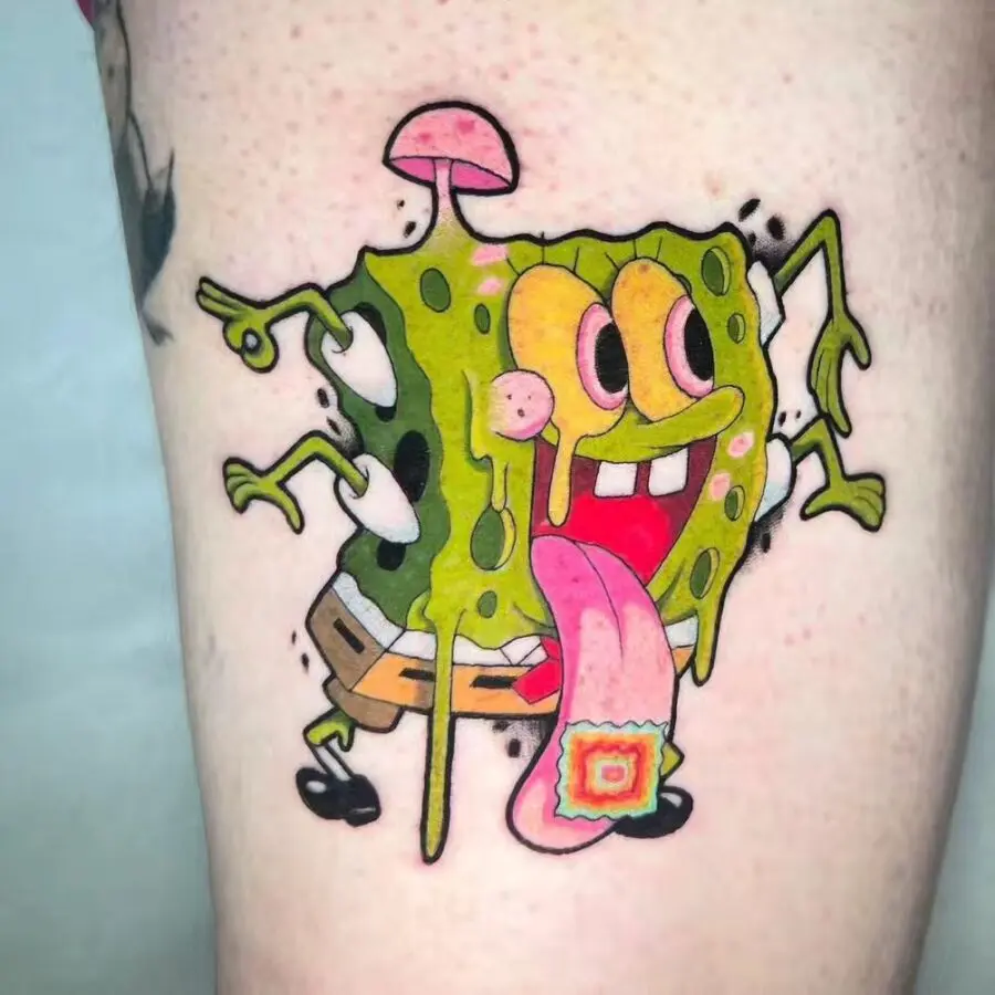 Playful and vibrant SpongeBob tattoo design