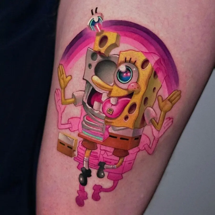 Playful SpongeBob Tattoo with Vibrant Colors