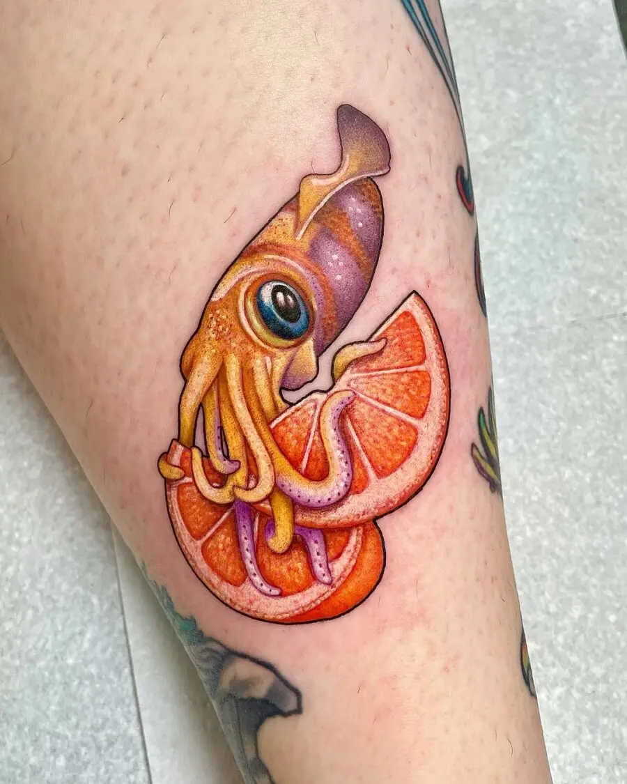 Playful squid with vibrant orange slices