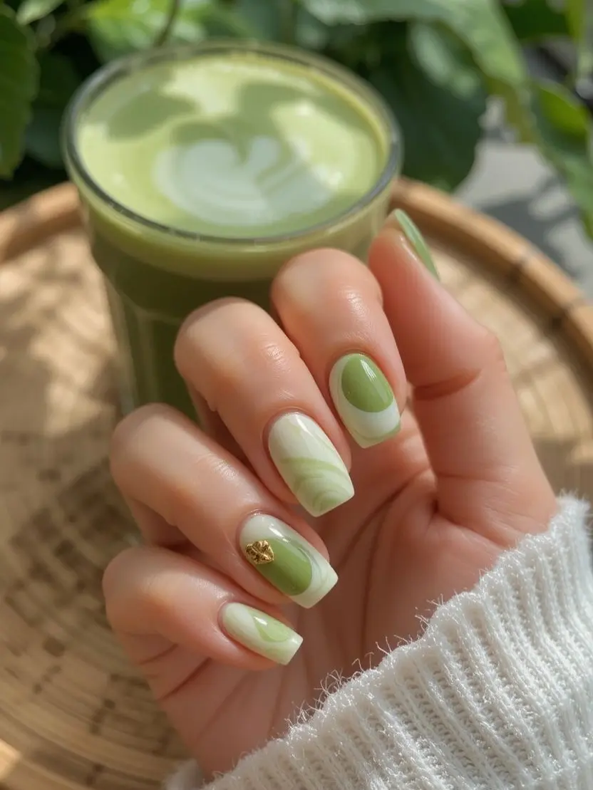 Charming matcha-inspired green nail art design