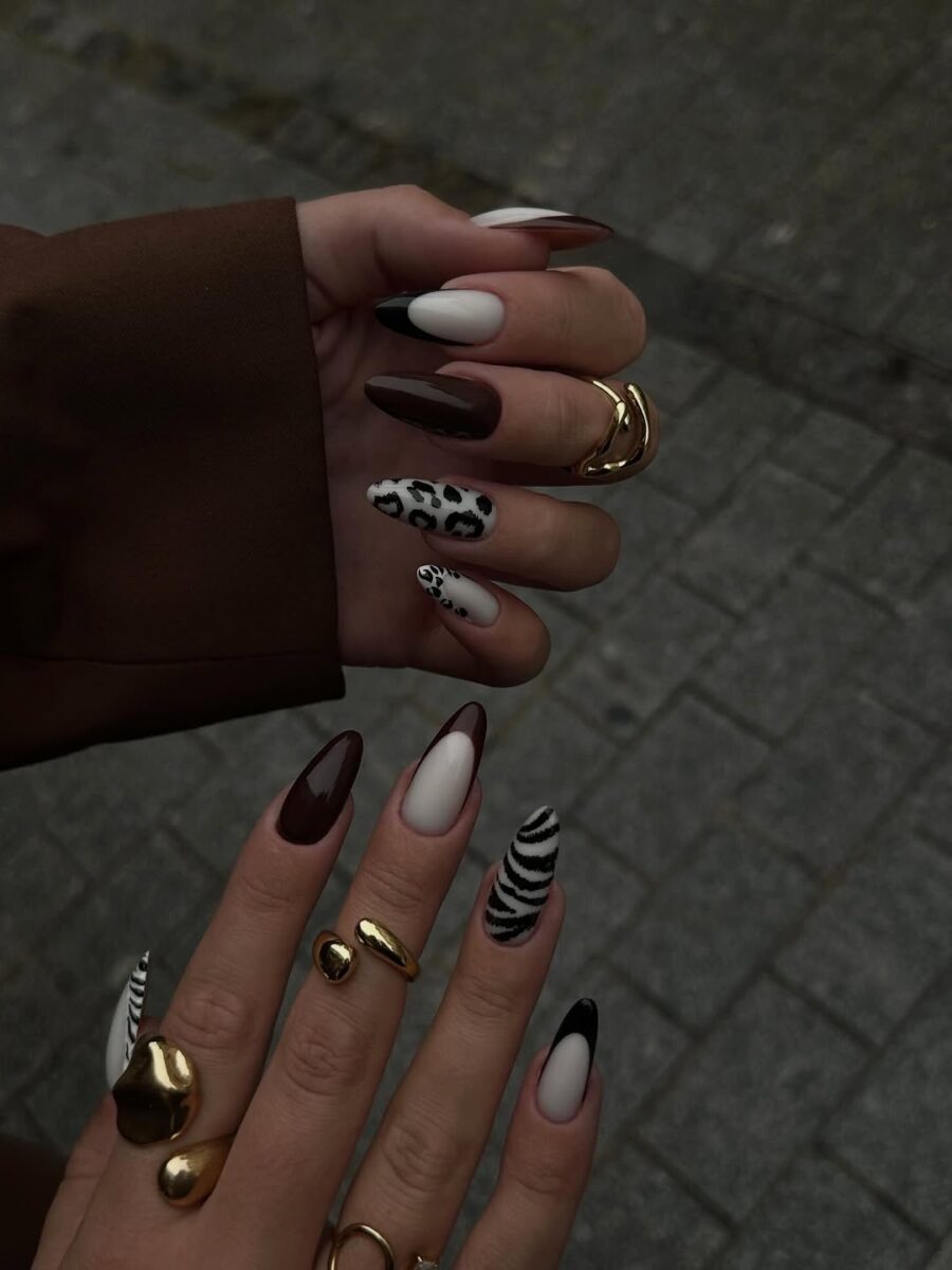 Chic animal print nails with bold colors