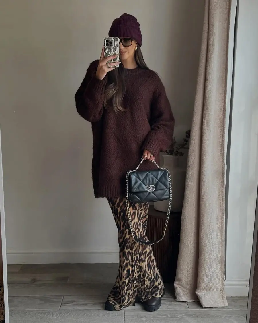 Chic animal print paired with cozy sweater