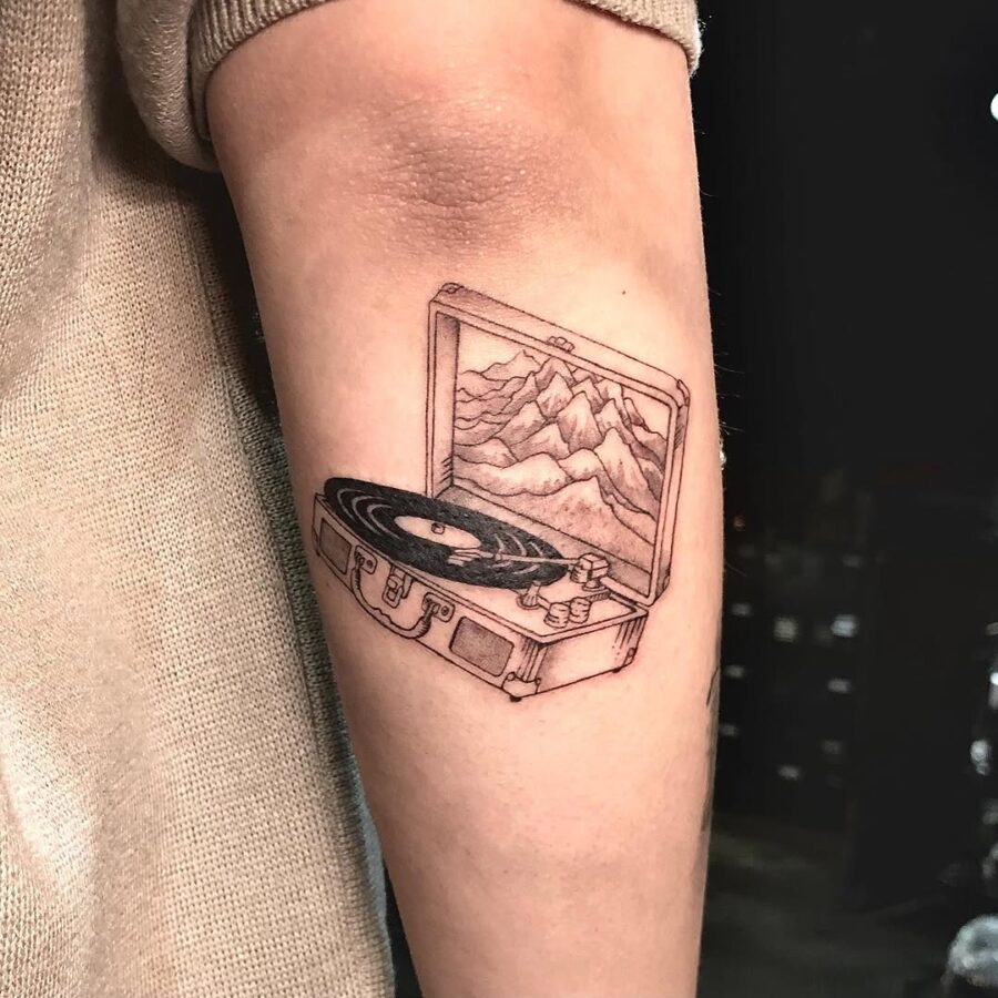 Artistic Tattoo of a Record Player