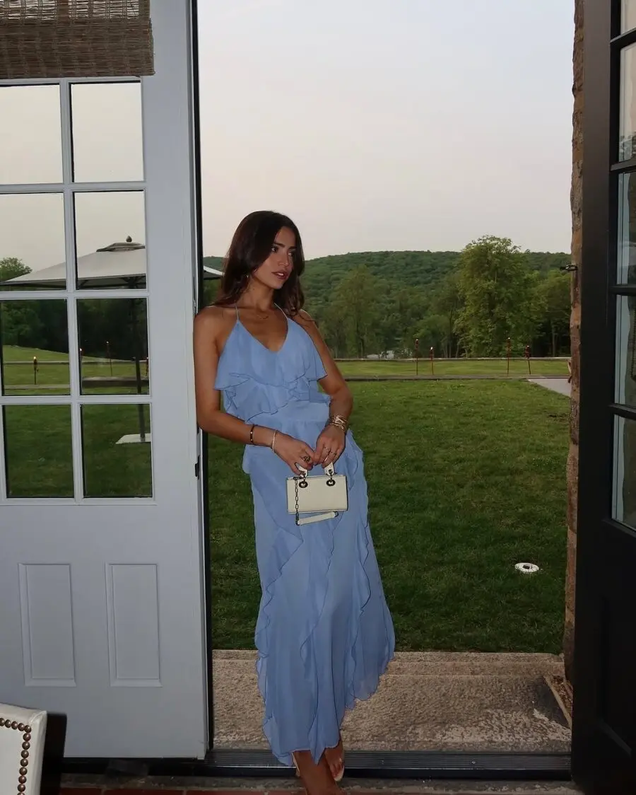 Elegant Blue Ruffled Dress for Summer Occasions