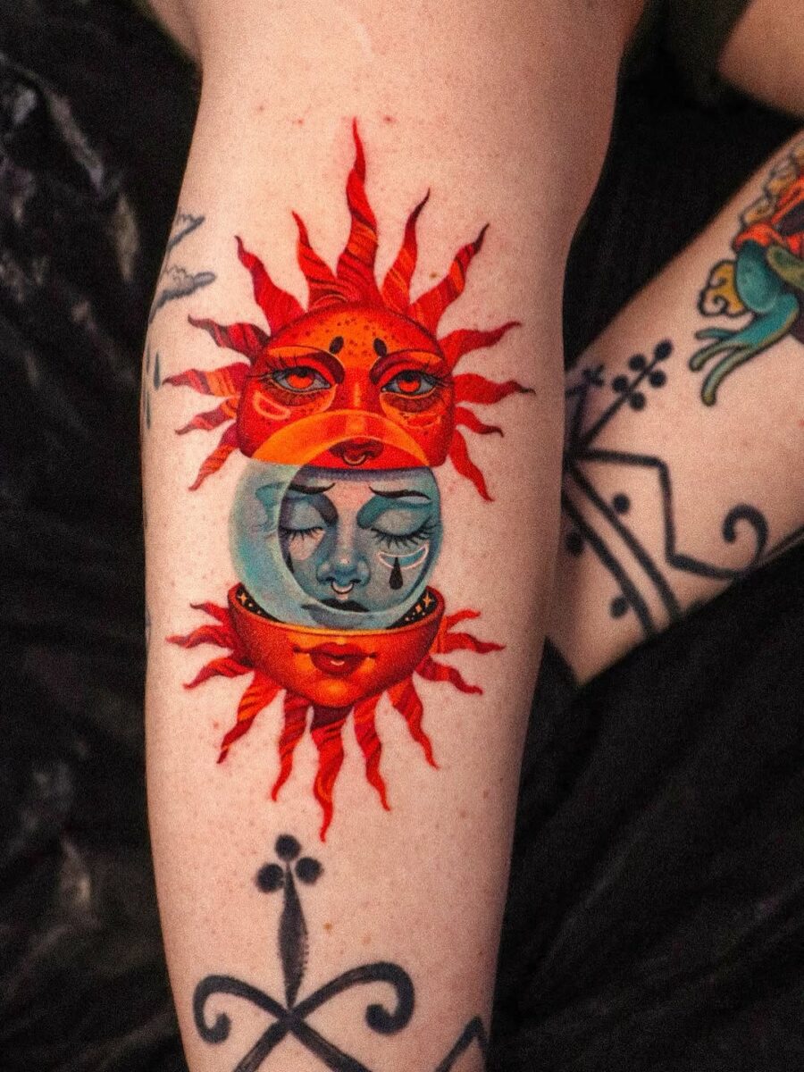 Bold Sun and Moon Aesthetic Tattoo