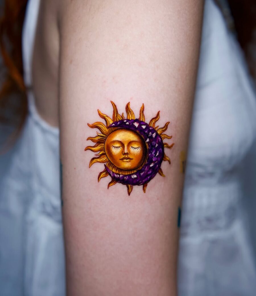 Vibrant sun and moon tattoo design