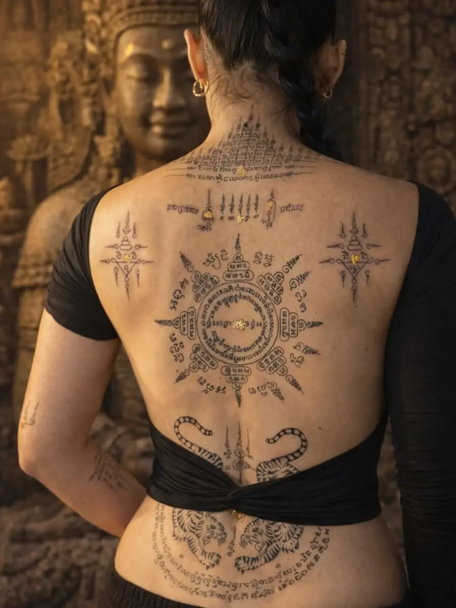 Exquisite ancient design tattoos on the back