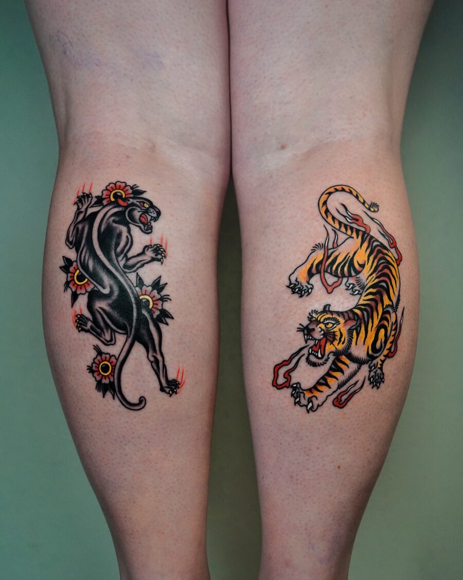 Bold Americana tattoos featuring fierce animals