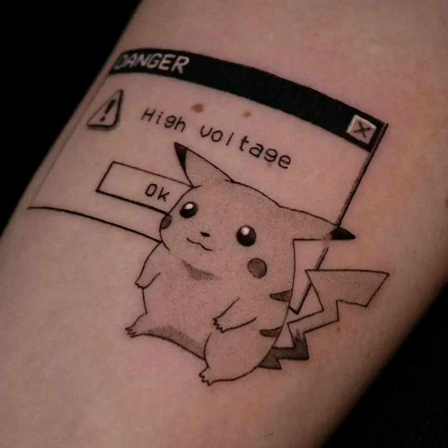 Playful Pikachu with a digital warning vibe