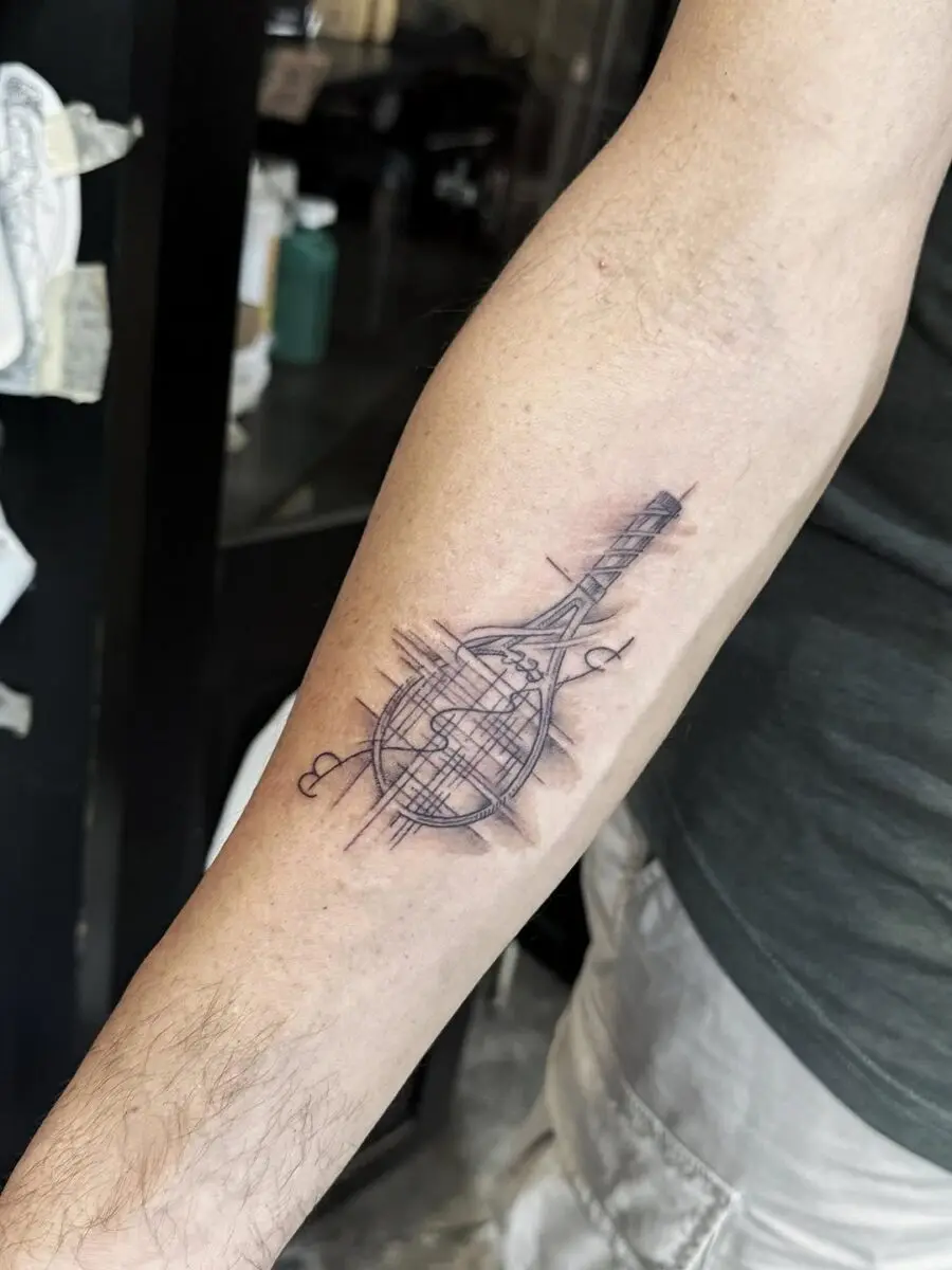 Stylish tennis racket globe tattoo concept