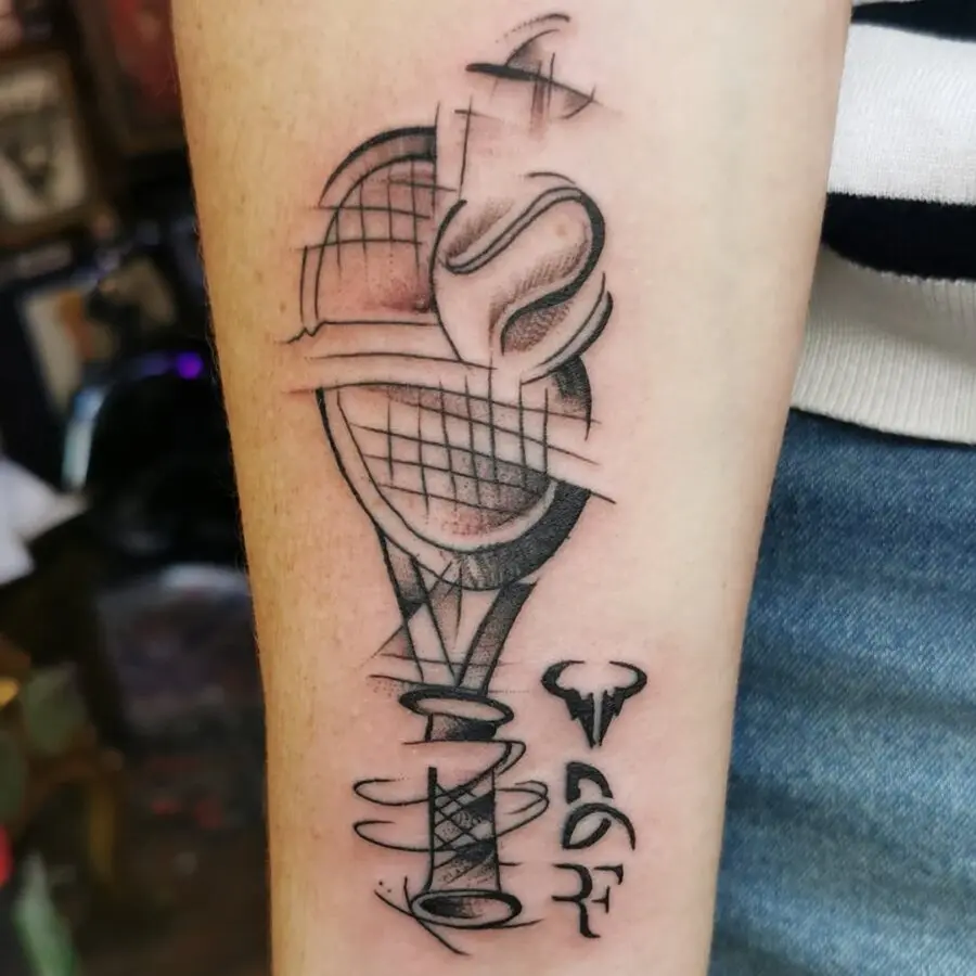 Stylish geometric tennis racket tattoo design