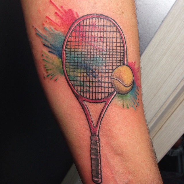 Vibrant tennis tattoo celebrating a love for sport