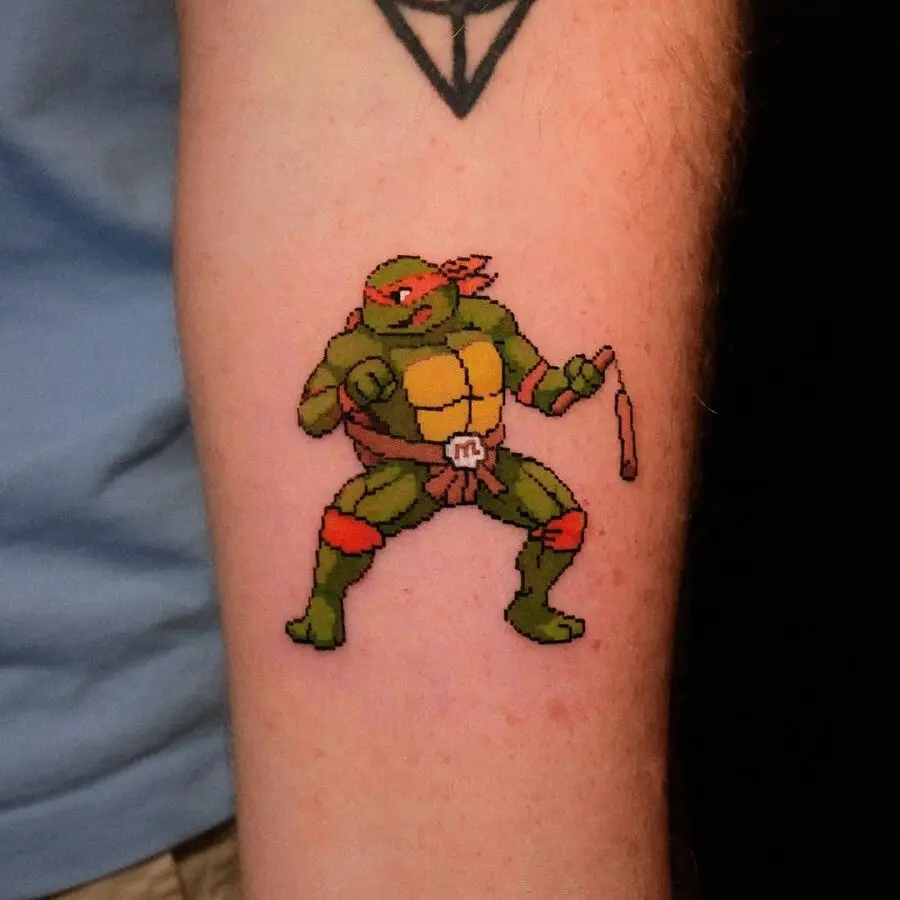 Retro pixel art tattoo of Raphael