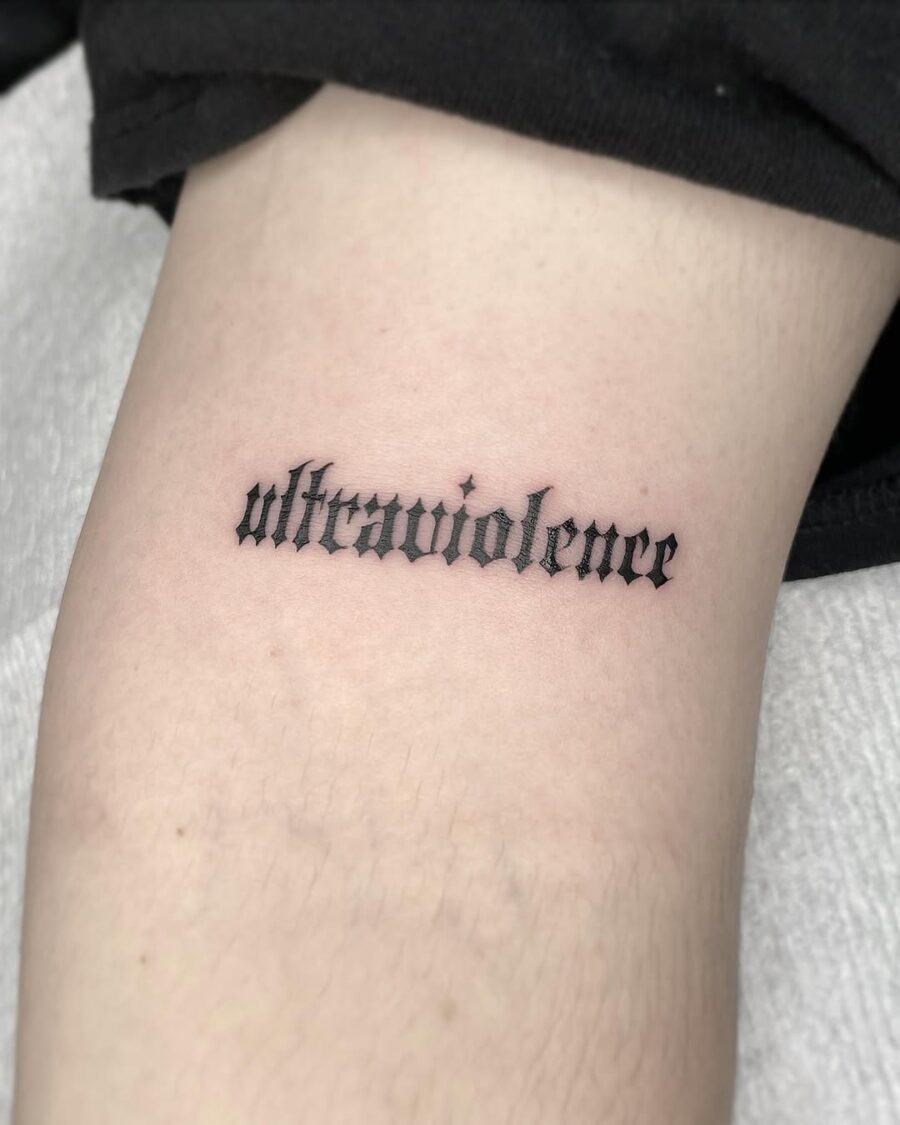 Stunning blackletter tattoo showcasing ultraviolence