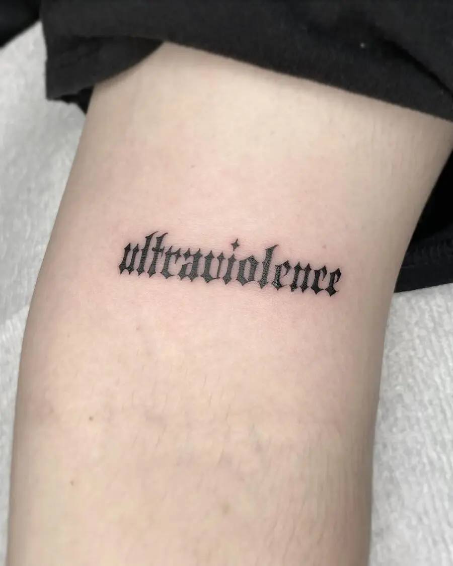 Stunning blackletter tattoo showcasing ultraviolence