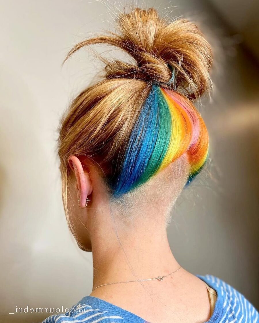 Vibrant Rainbow Undercut with Top Knot