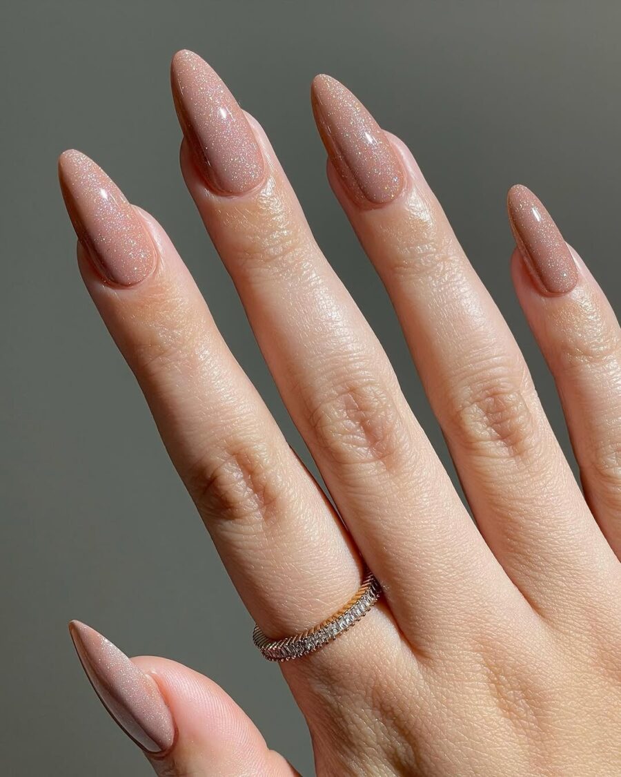 Elegant velvet nails with sparkling finish