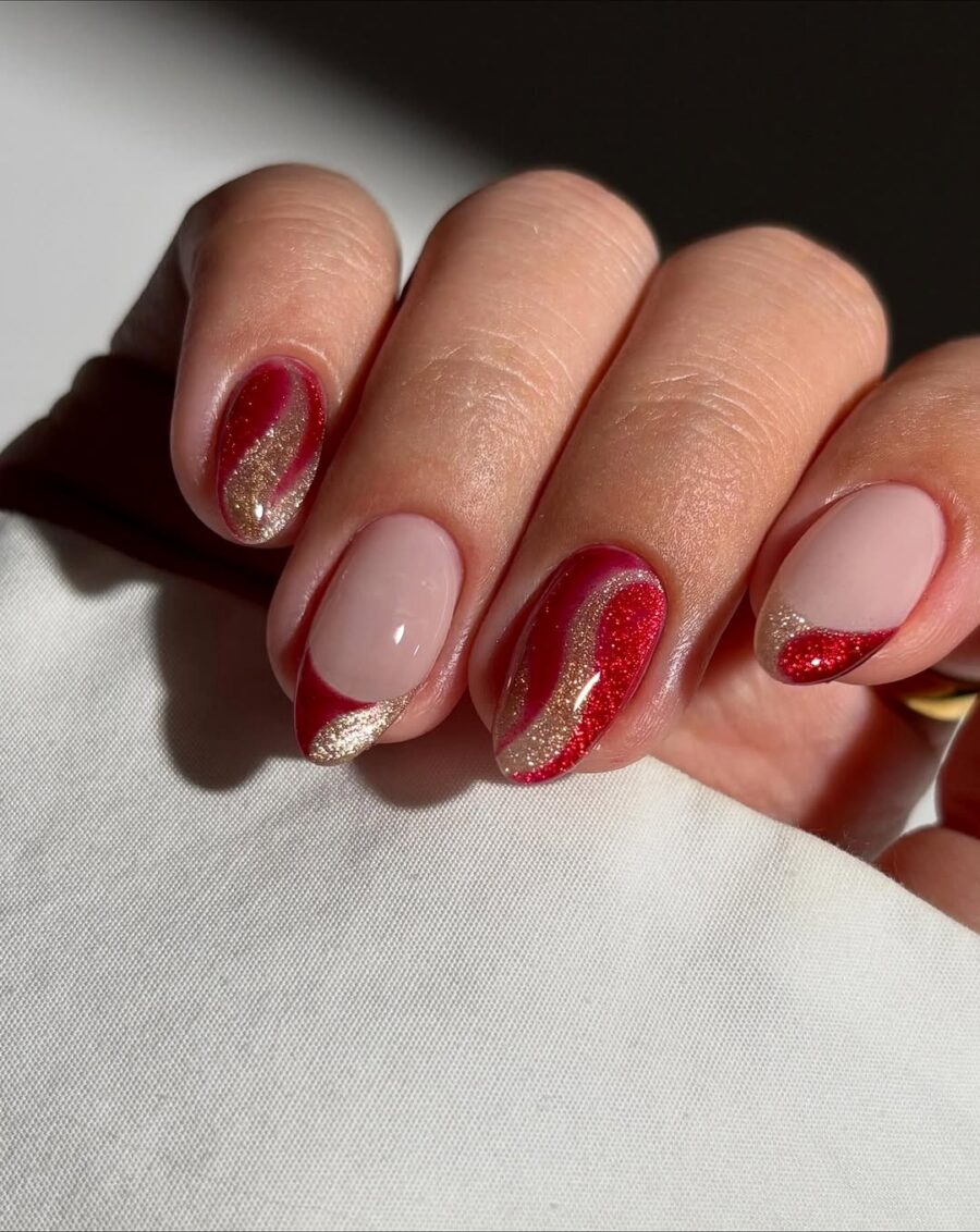 Vibrant Velvet Nail Art with Glitter Accent