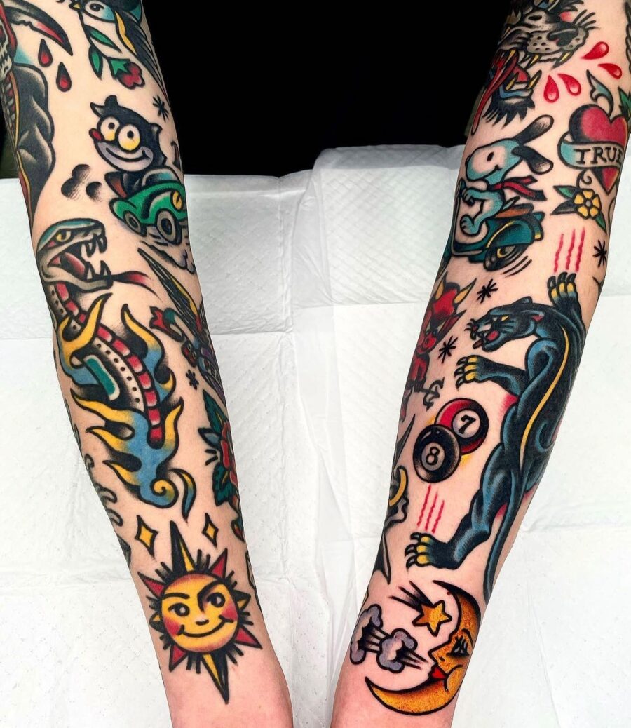 Bold Americana tattoos showcase vivid artistry.