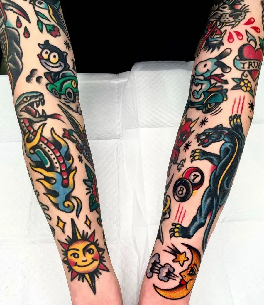 Bold Americana tattoos showcase vivid artistry.