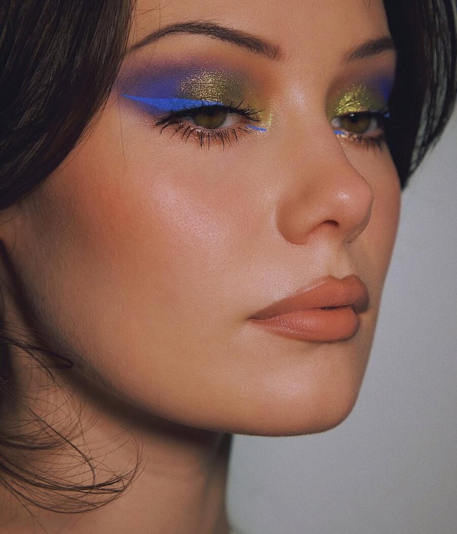 Bold Blue and Green Cut Crease Look