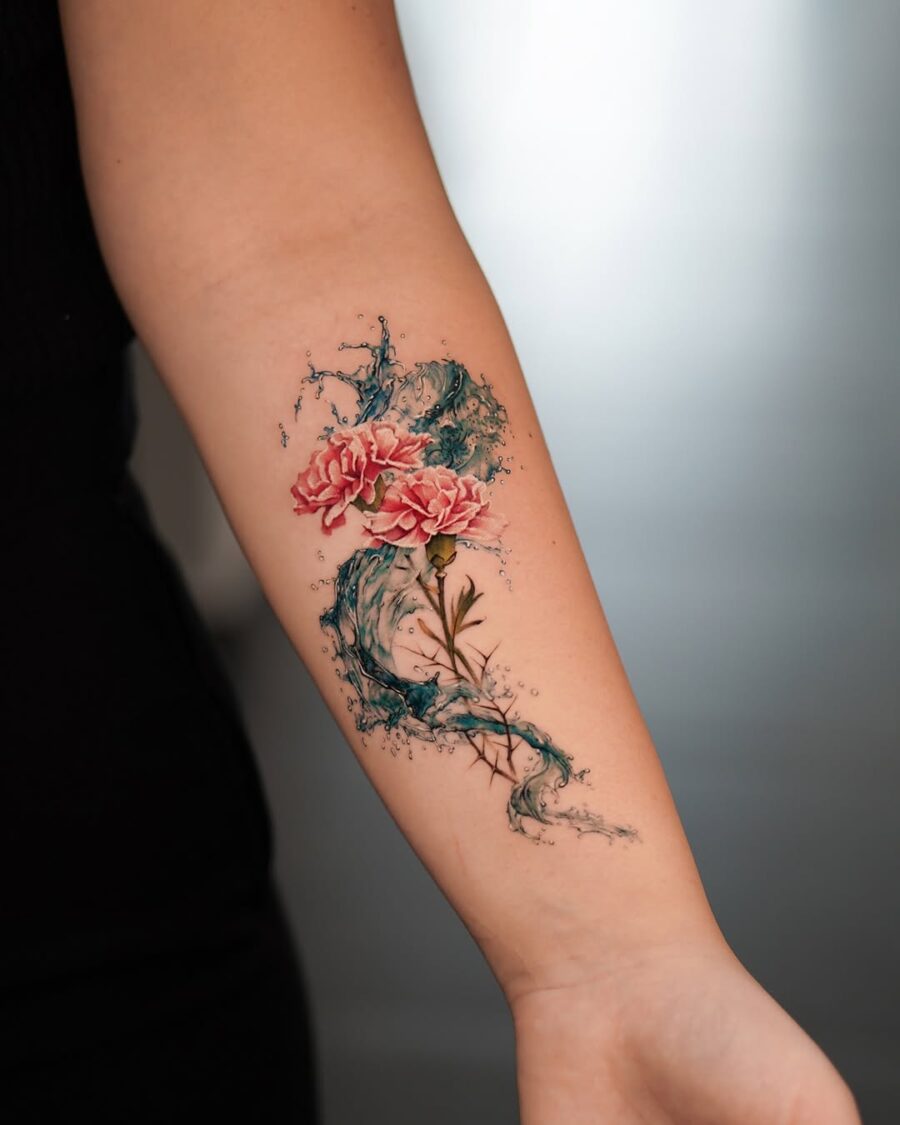 Vivid carnations with a splash of watercolor elegance