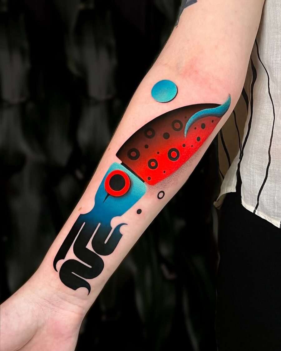 Bold squid tattoo with vivid colors