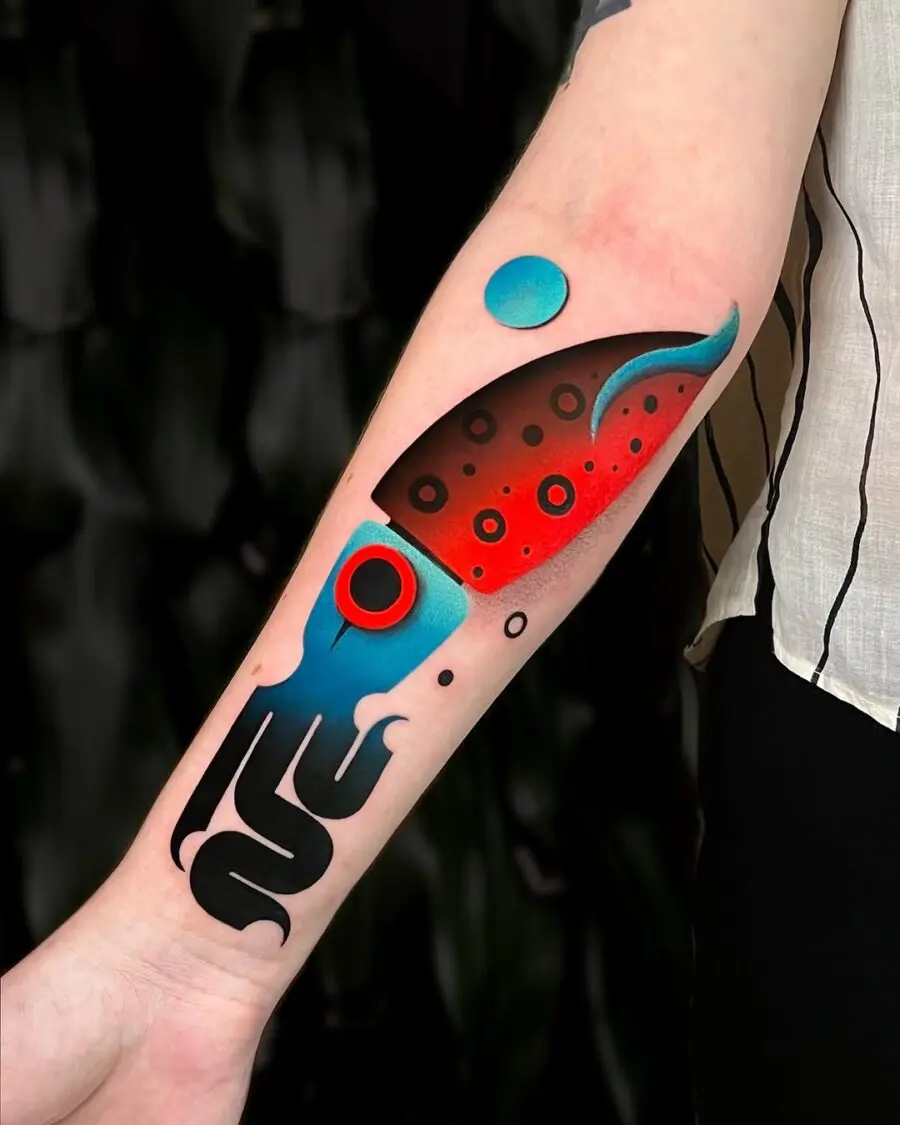 Bold squid tattoo with vivid colors
