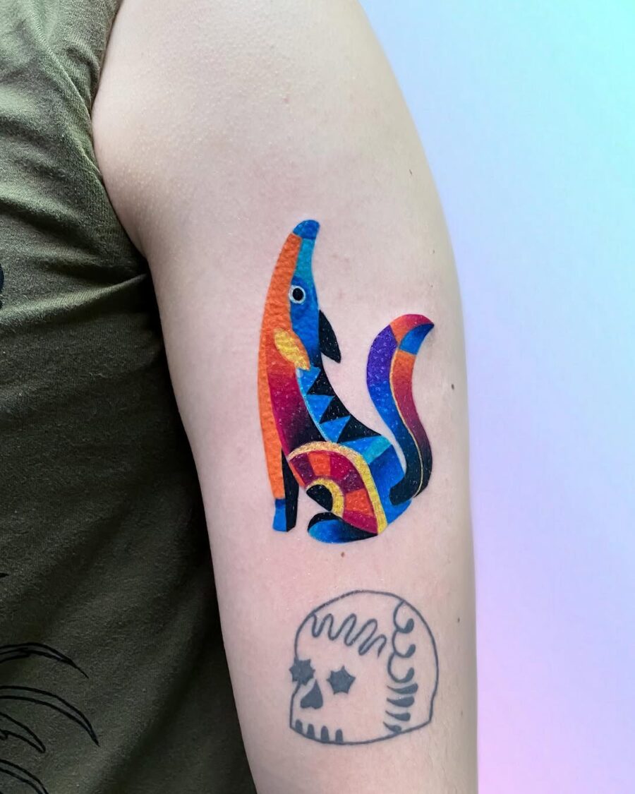 A colorful cat design with whimsical energy