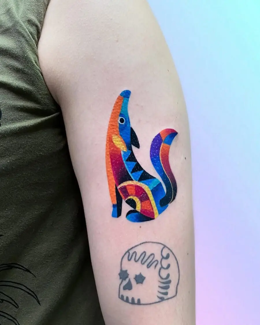 A colorful cat design with whimsical energy