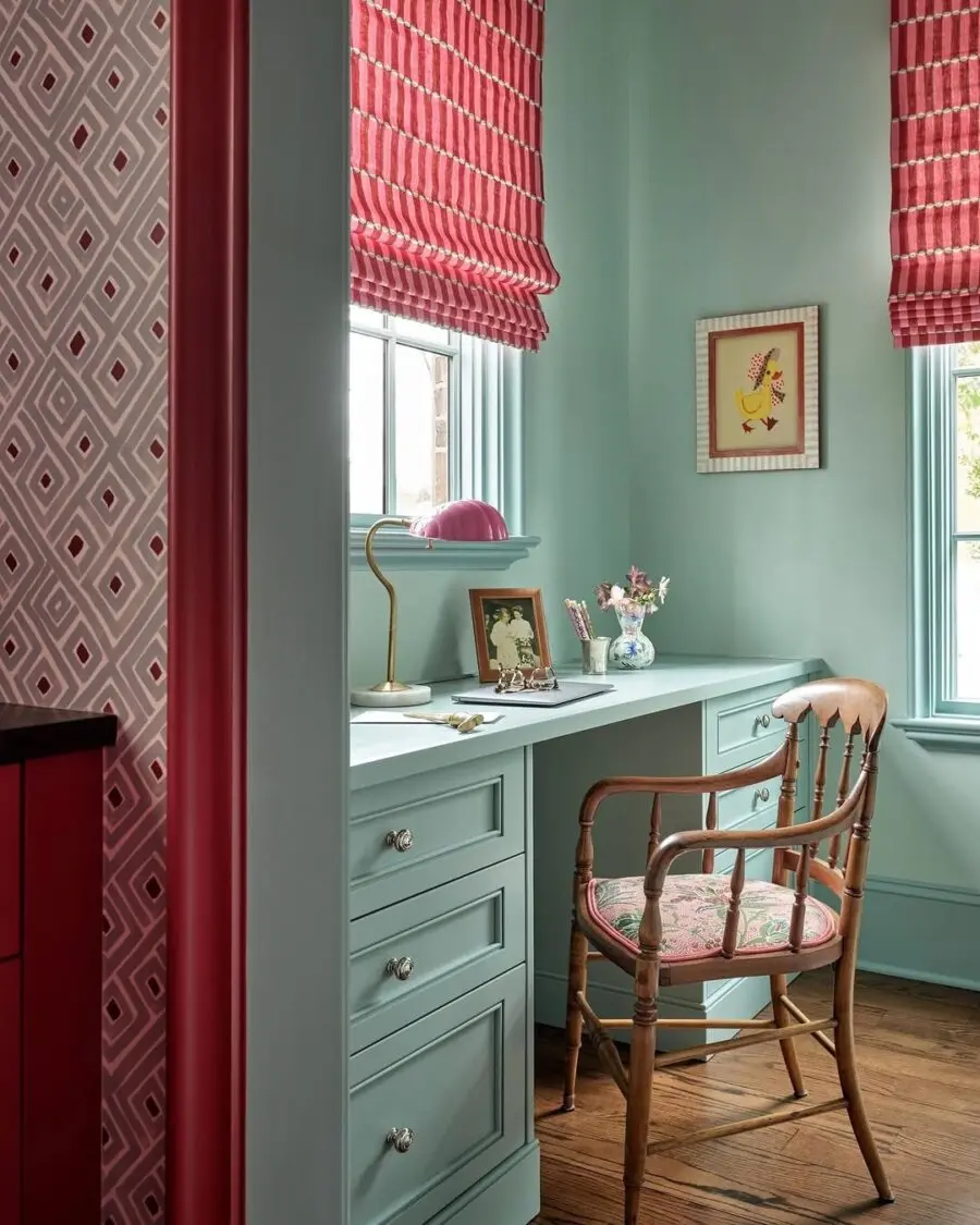 Charming corner desk with vibrant color accents