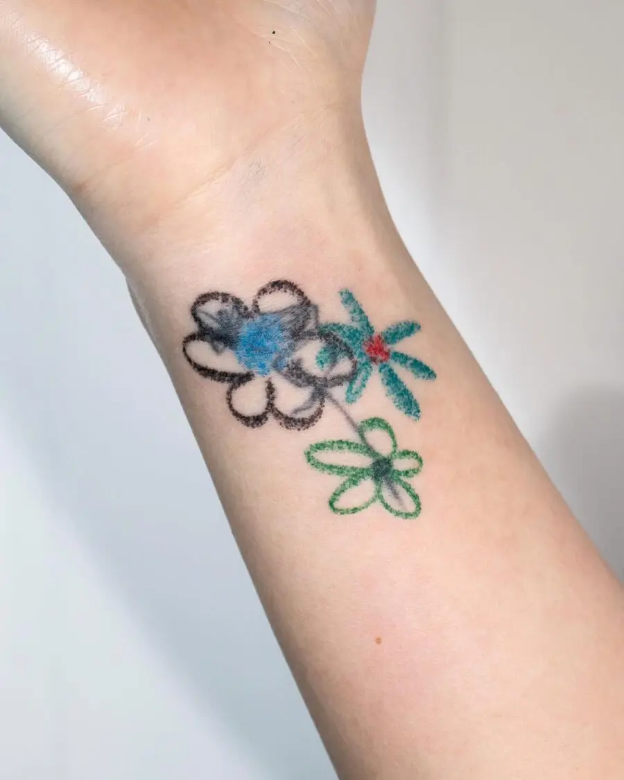 Playful floral ink with colorful outlines