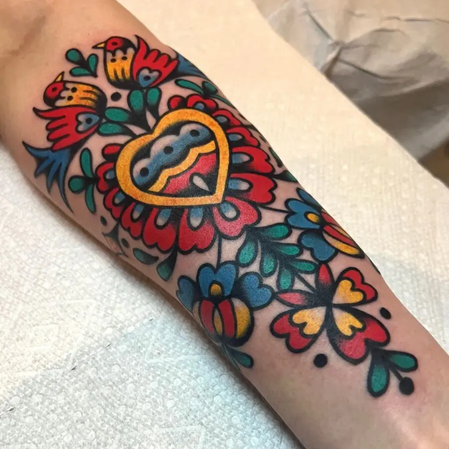 Bold and bright Americana flower tattoo design