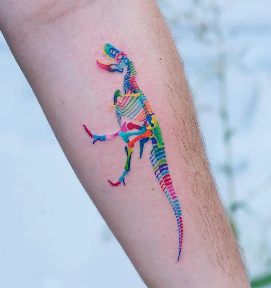 Eye-catching colorful dinosaur tattoo design