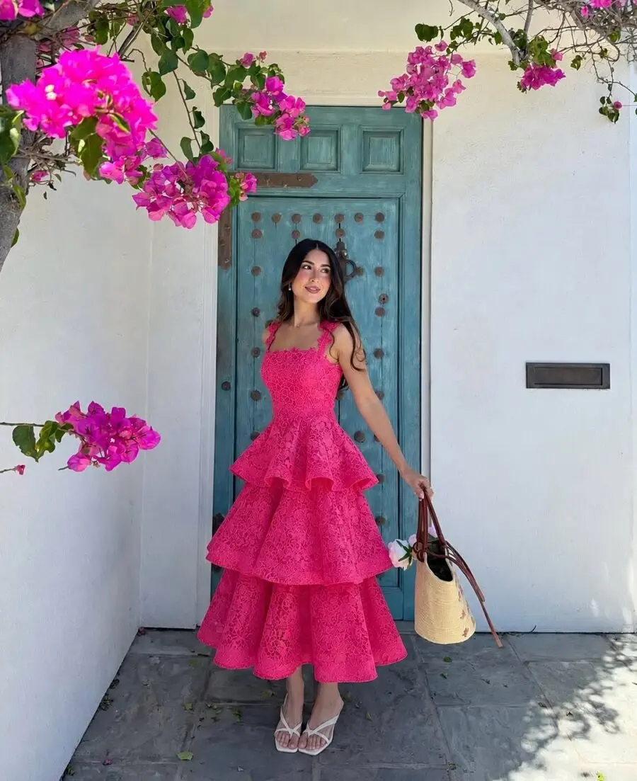 Bright pink dress for summer wedding vibes