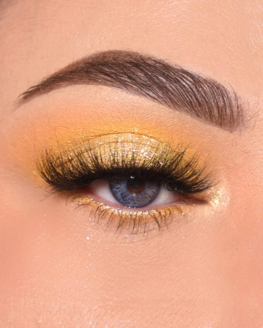 Stunning Yellow Eye Makeup with Glamorous Glitter