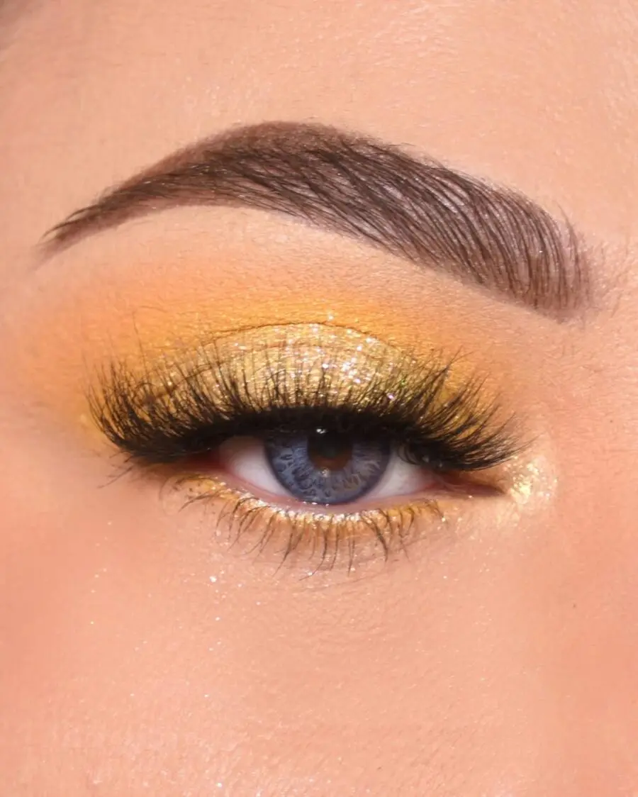Stunning Yellow Eye Makeup with Glamorous Glitter