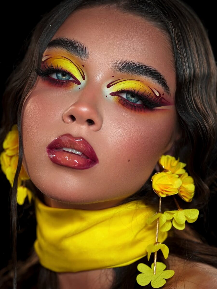 Bold and vibrant yellow makeup look