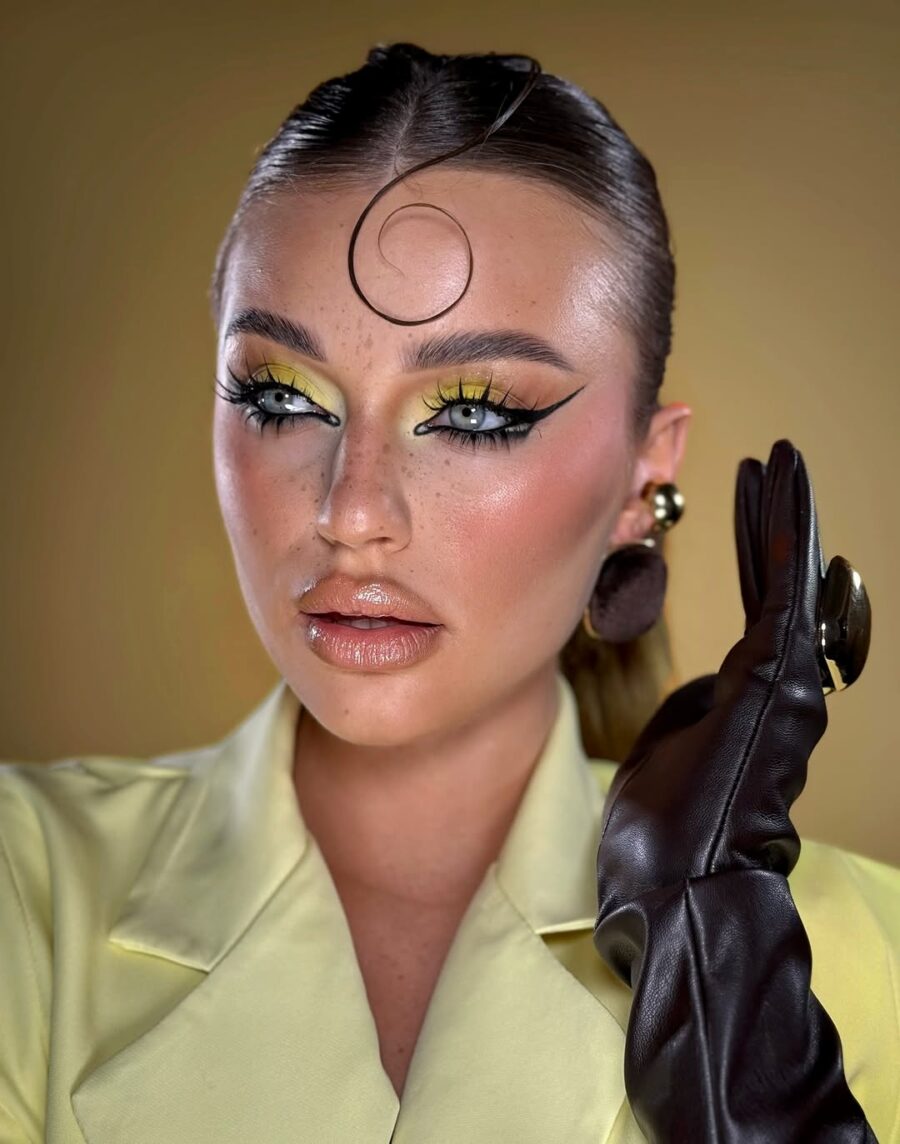 Bold Yellow Makeup with Chic Accessories
