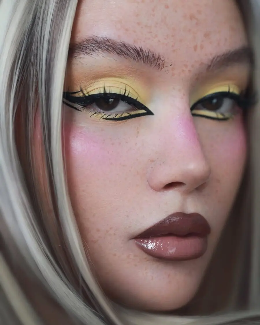 Bold yellow makeup with striking contrasts